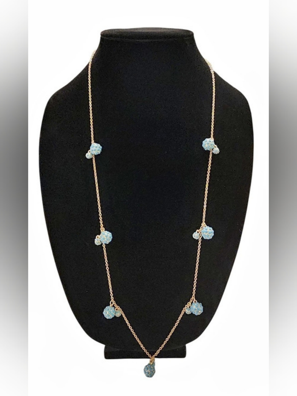 Ann Taylor Gold & Blue Beaded Long Necklace Like New
